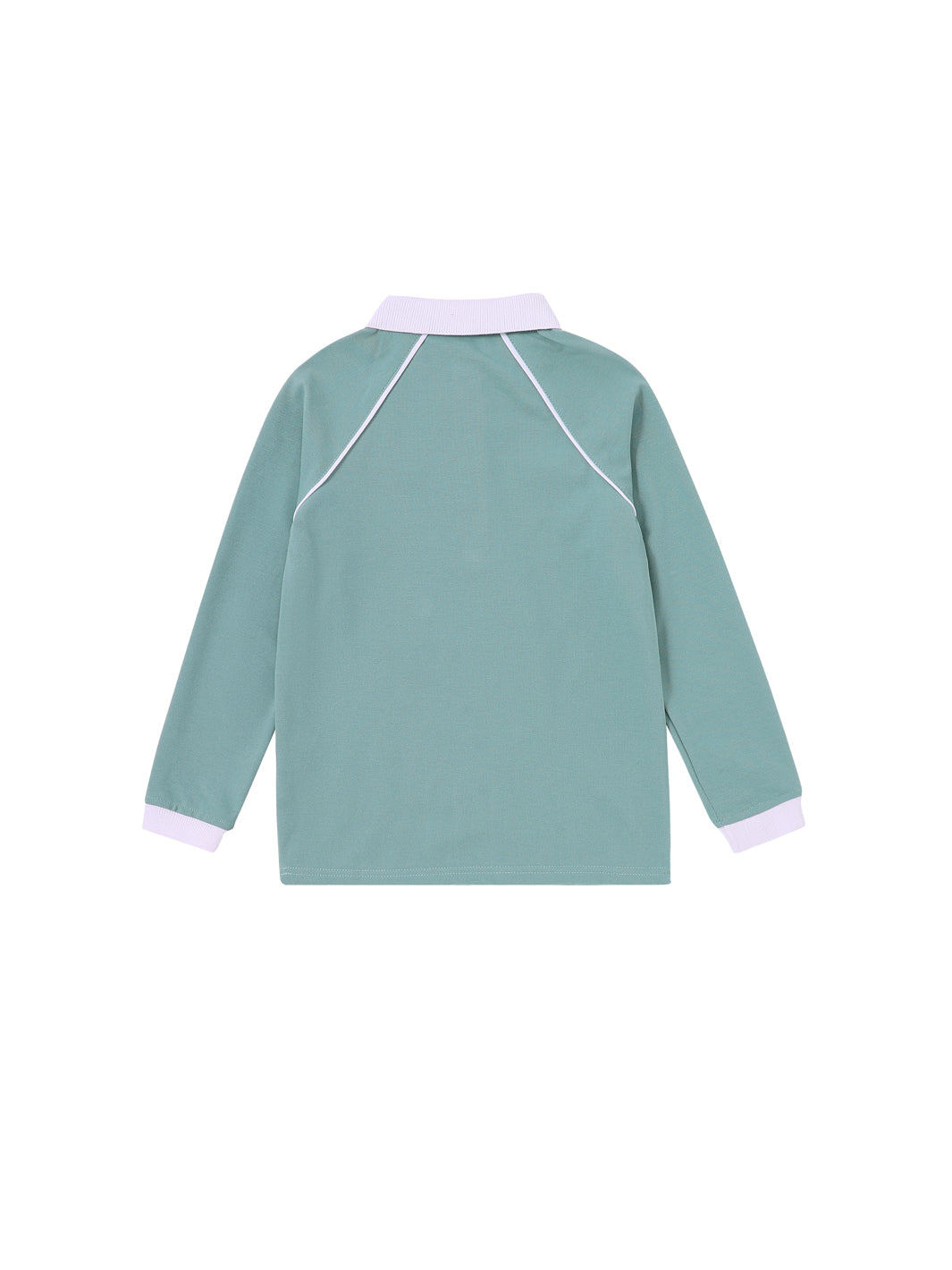 Side Print Long Sleeve Polo - Seafoam/White