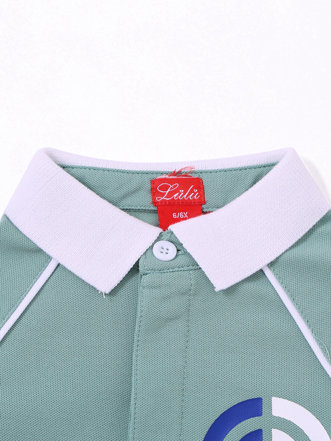 Side Print Long Sleeve Polo - Seafoam/White