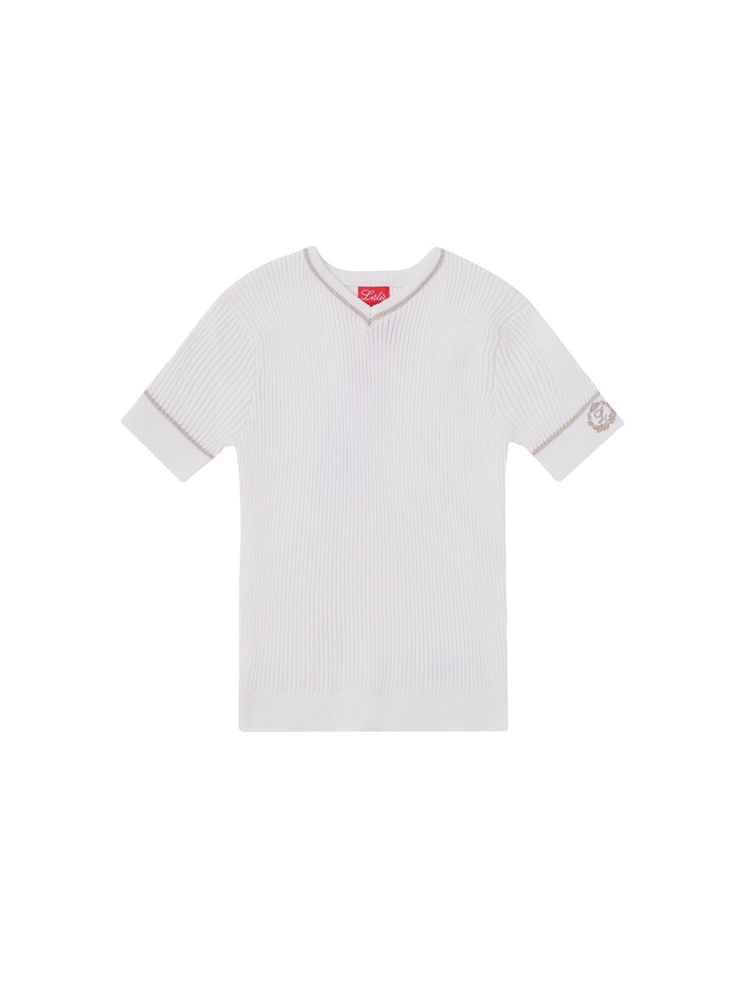 Emblem combo Stripe Short sleeve sweater