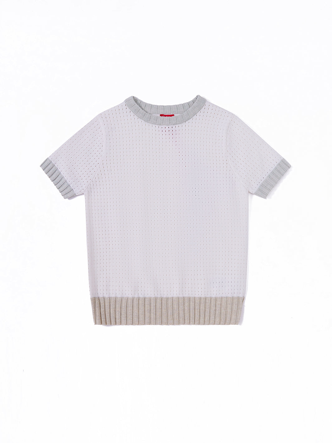 Eyelet Design Short Sleeve Sweater