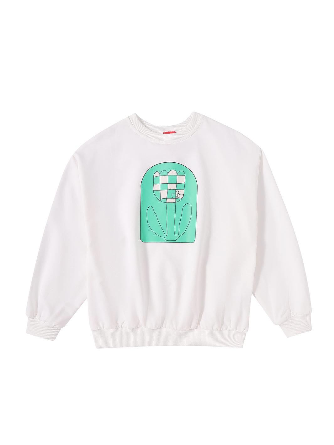 Checked Flower Print Top - White/Green