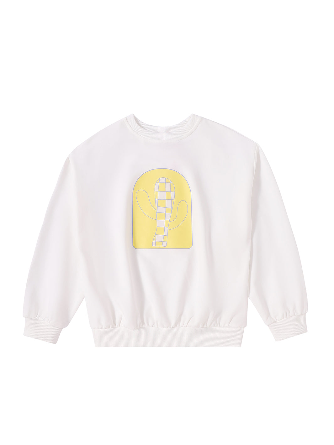 Checked Cactus Print Top - White/Yellow