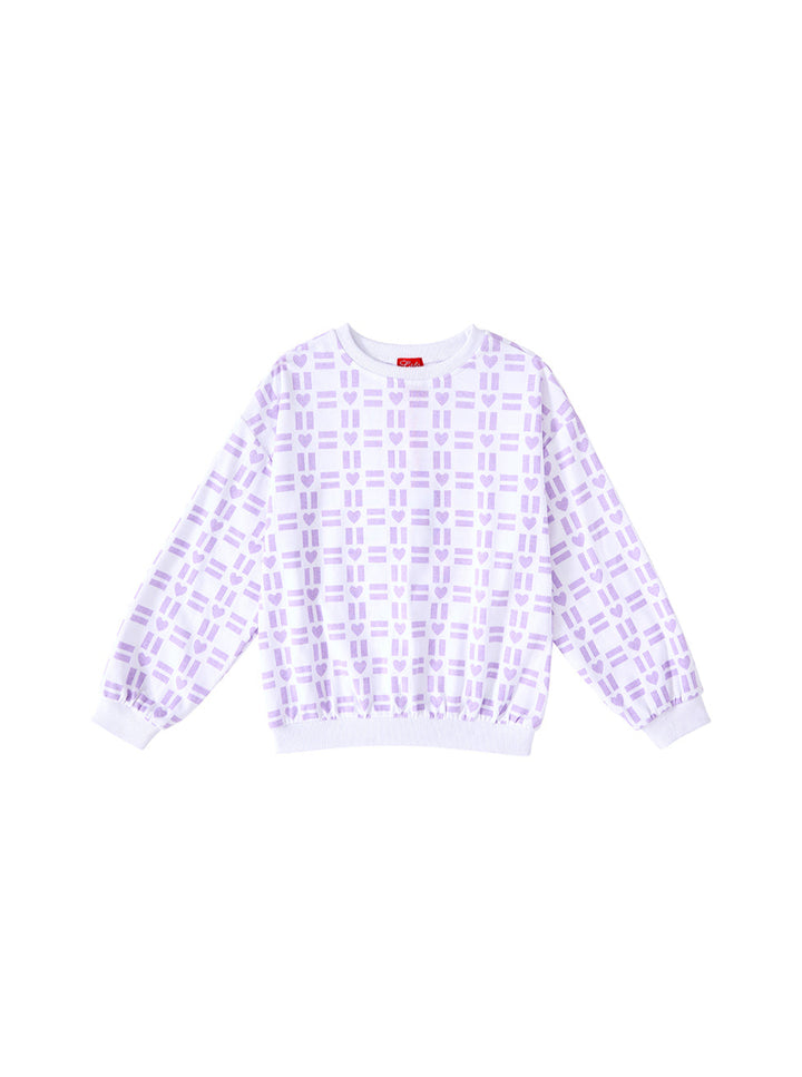 All Over Heart Print Top - White/Lilac