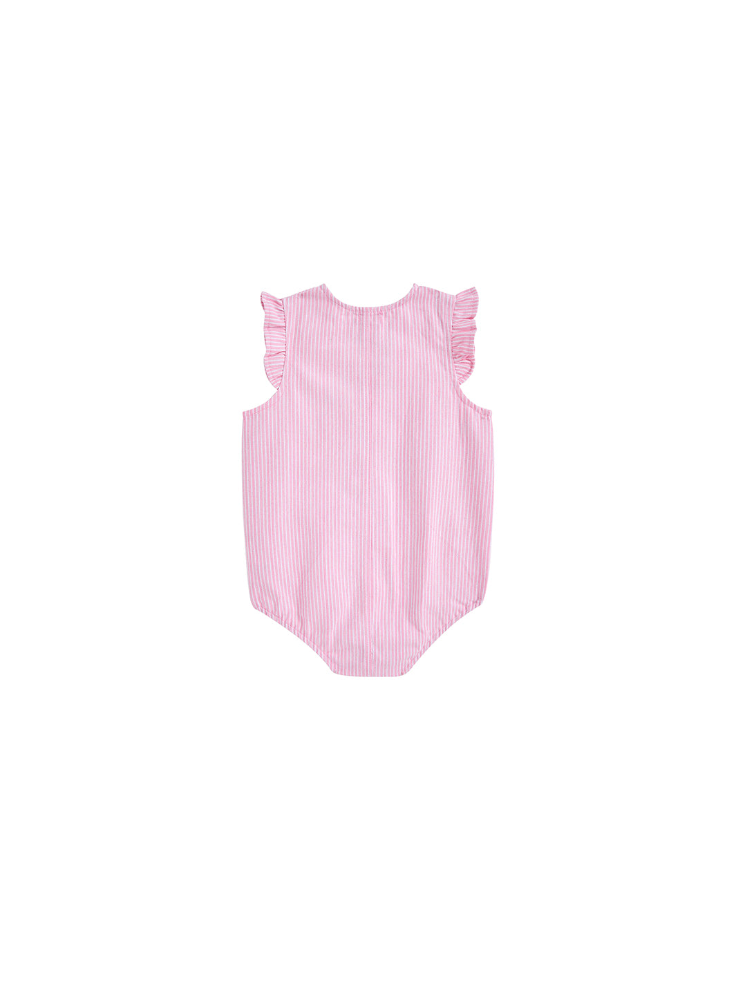 Denim Stripe Ruffle Romper