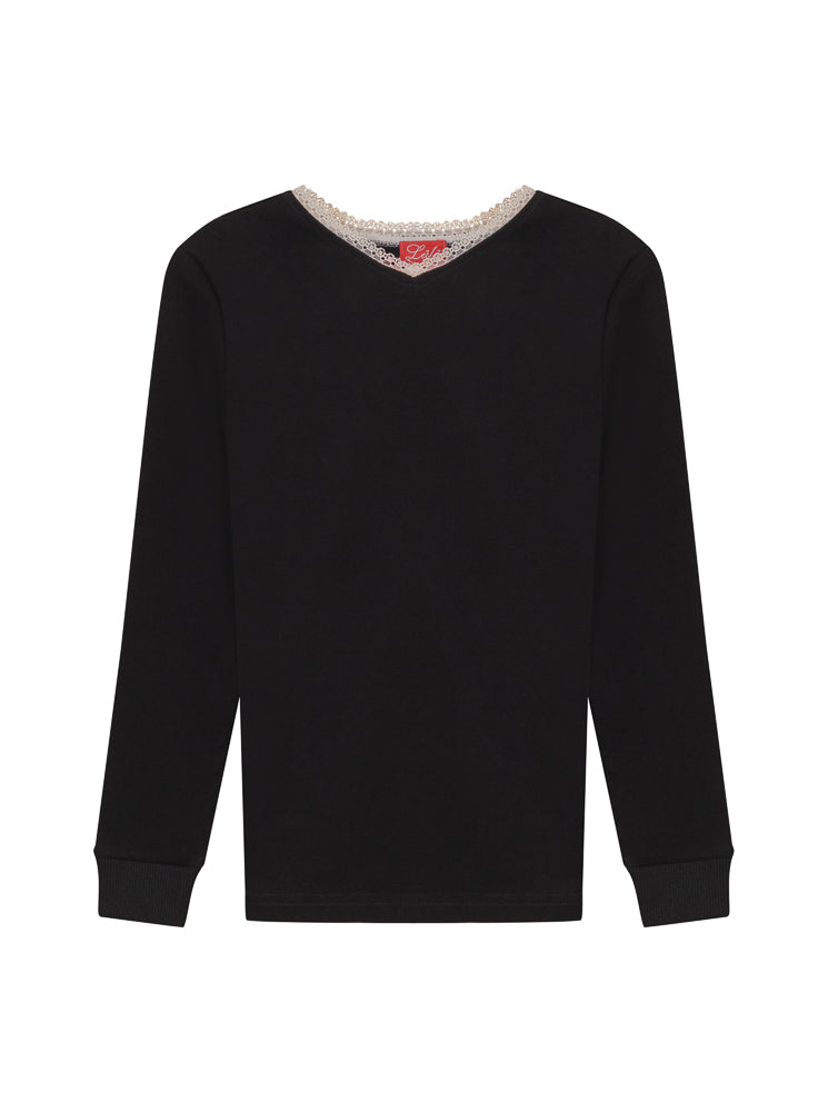 Lace trim V-Neck Set