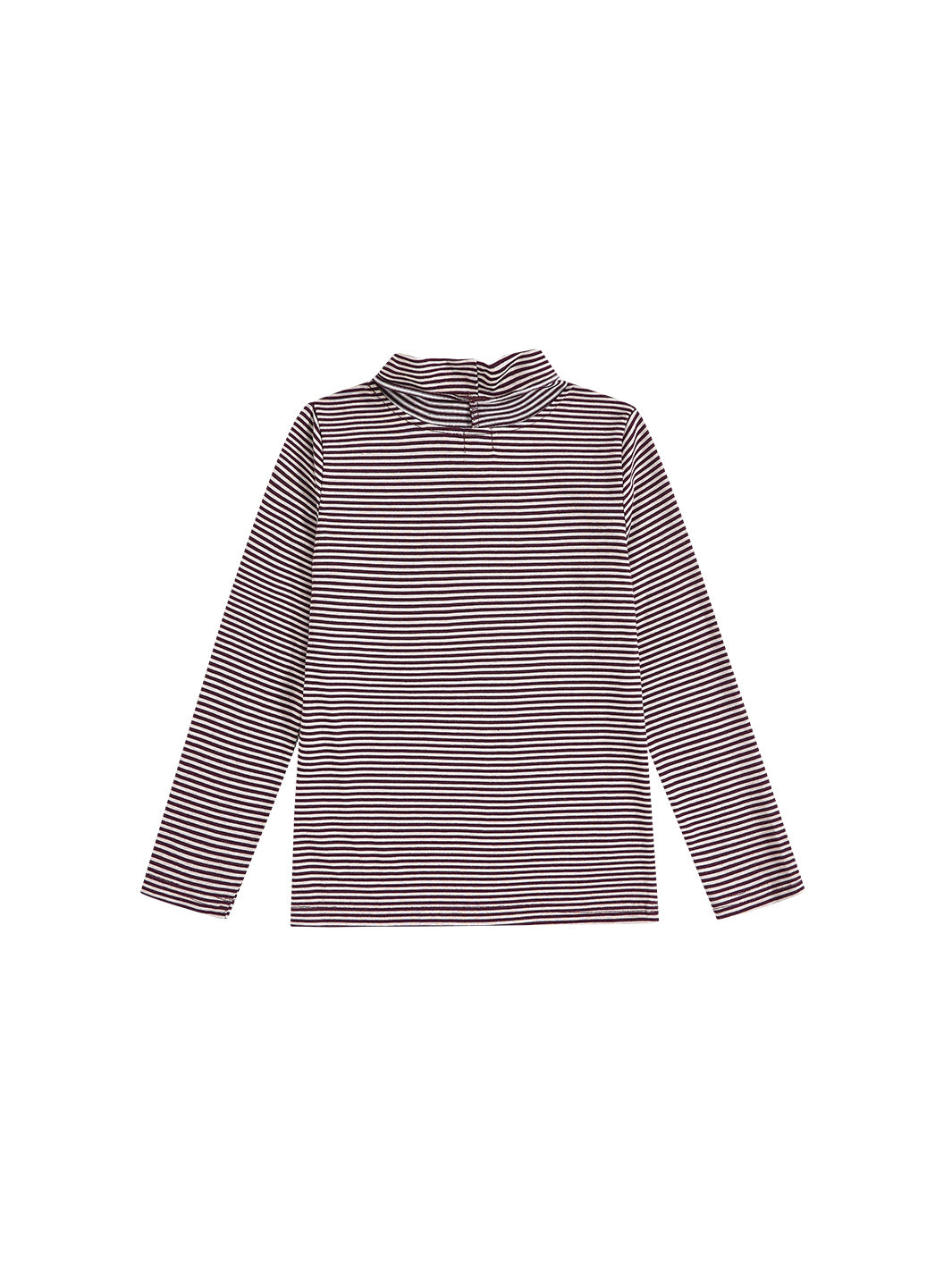 Stripe Mock Neck T-shirt - Brown