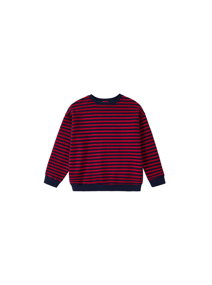 Corduroy Sleeve Patch Top - Red/navy