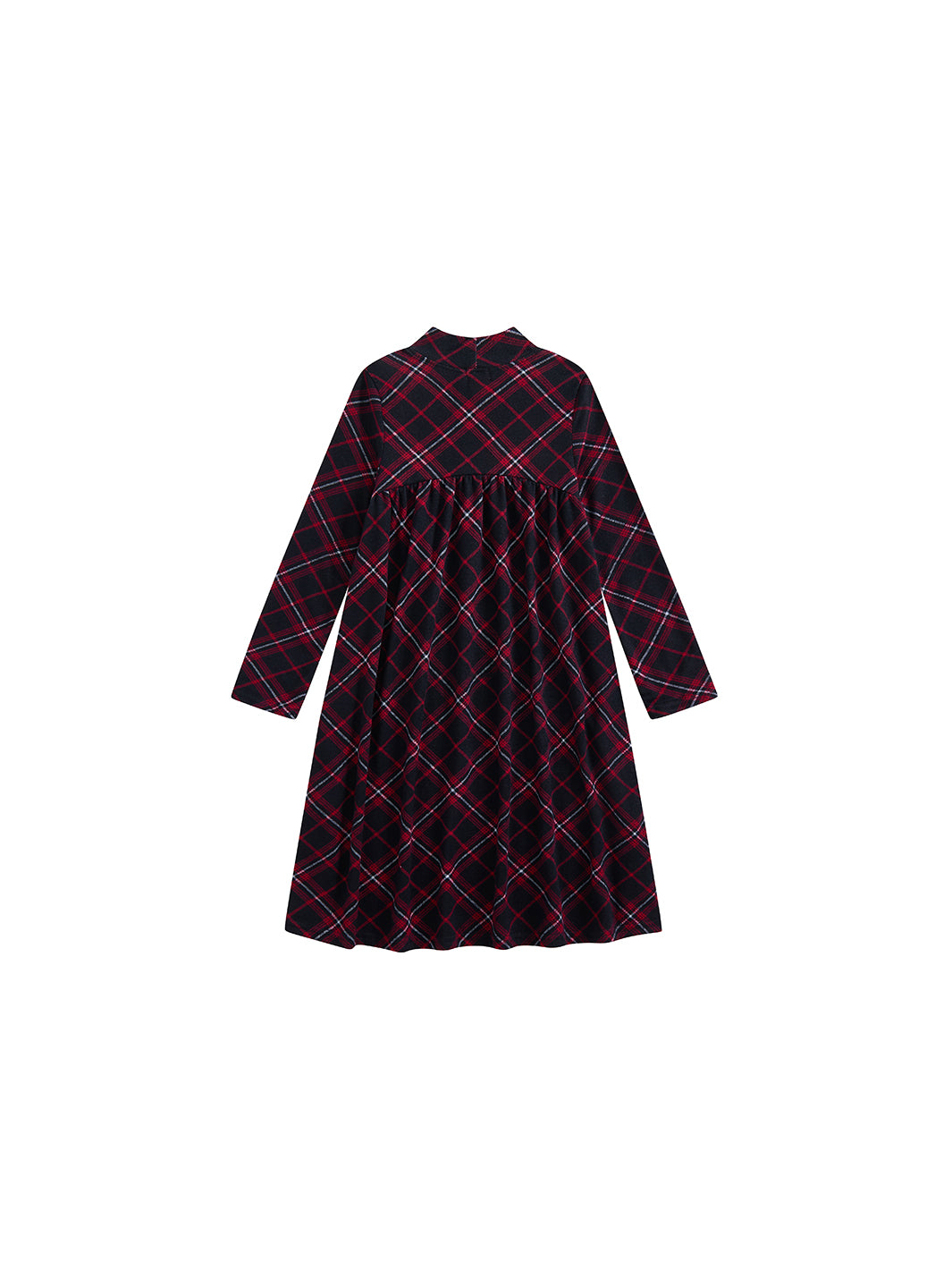 Plaid Mock Neck Dress - Burgundy
