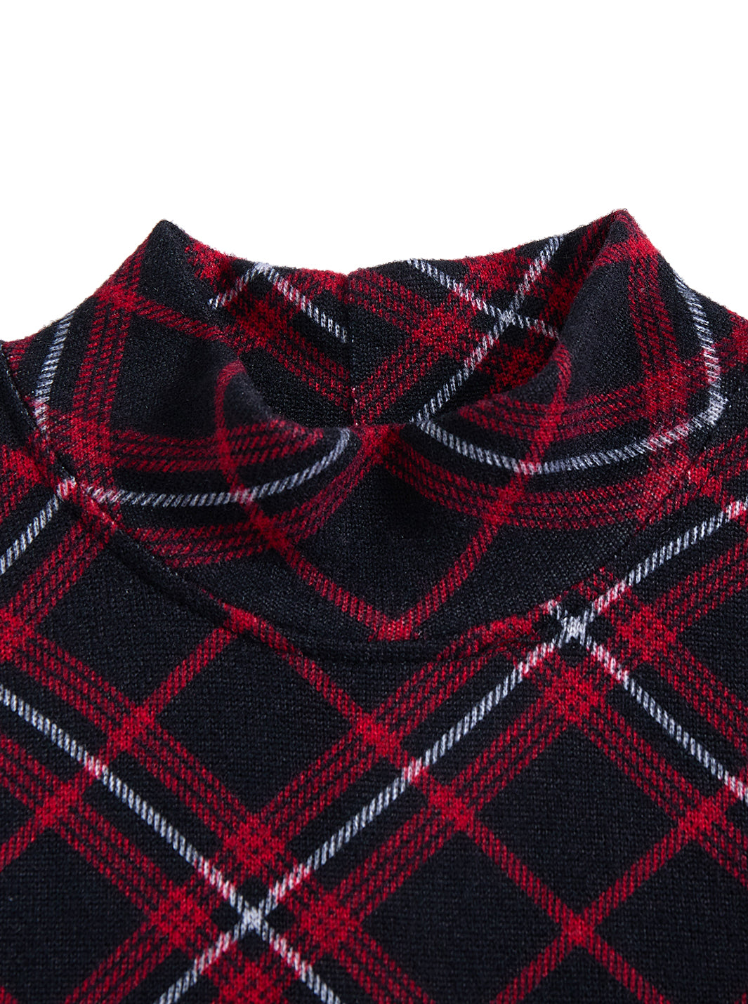 Plaid Mock Neck Dress - Burgundy