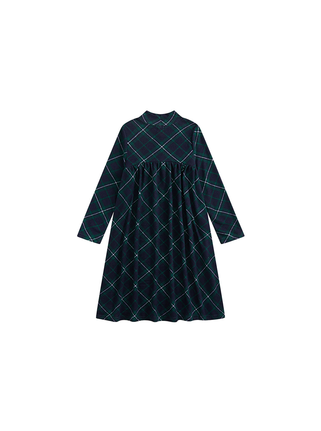 Plaid Mock Neck Dress - Green