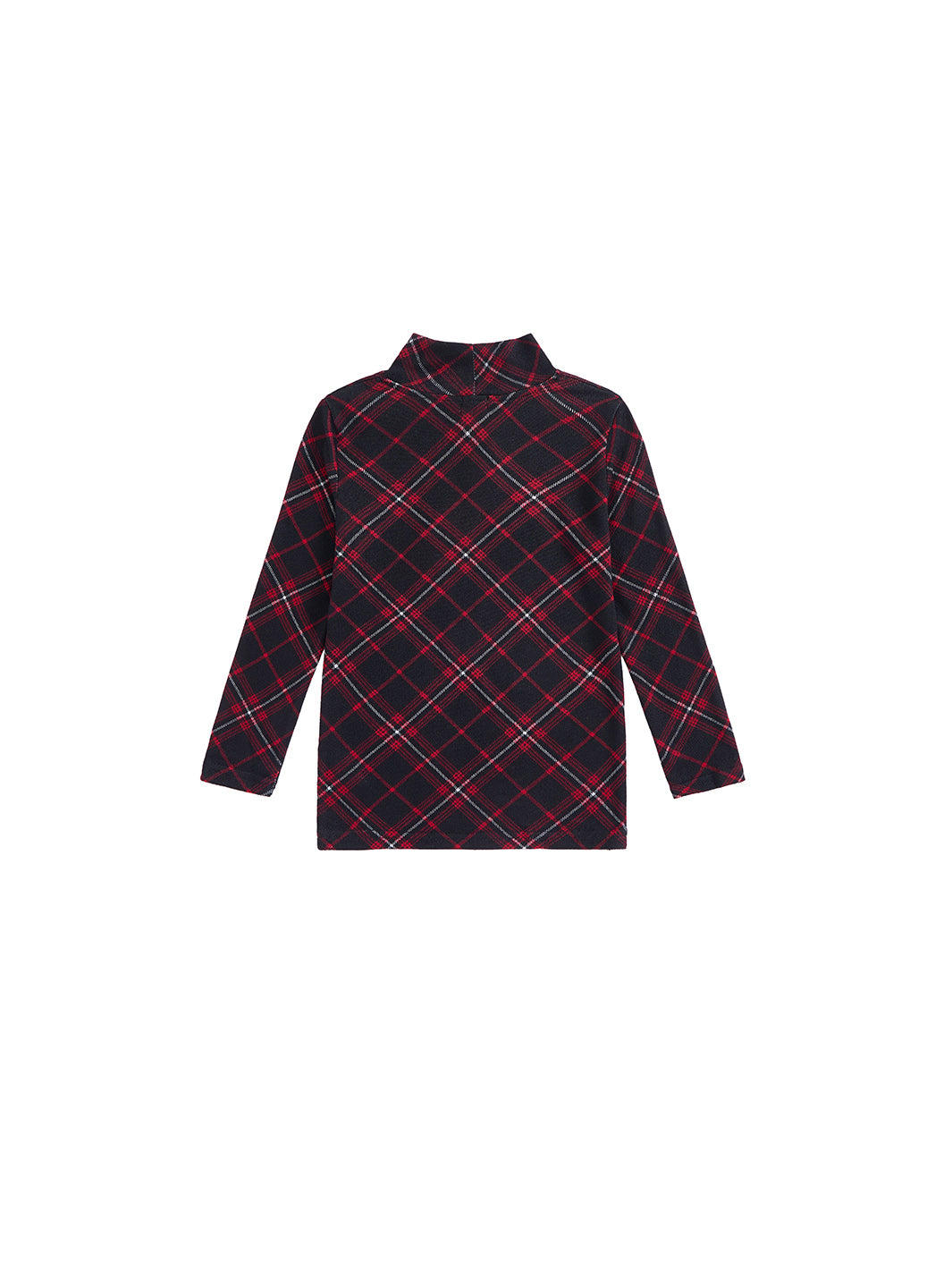 Plaid Mock Neck T-shirt - Burgundy