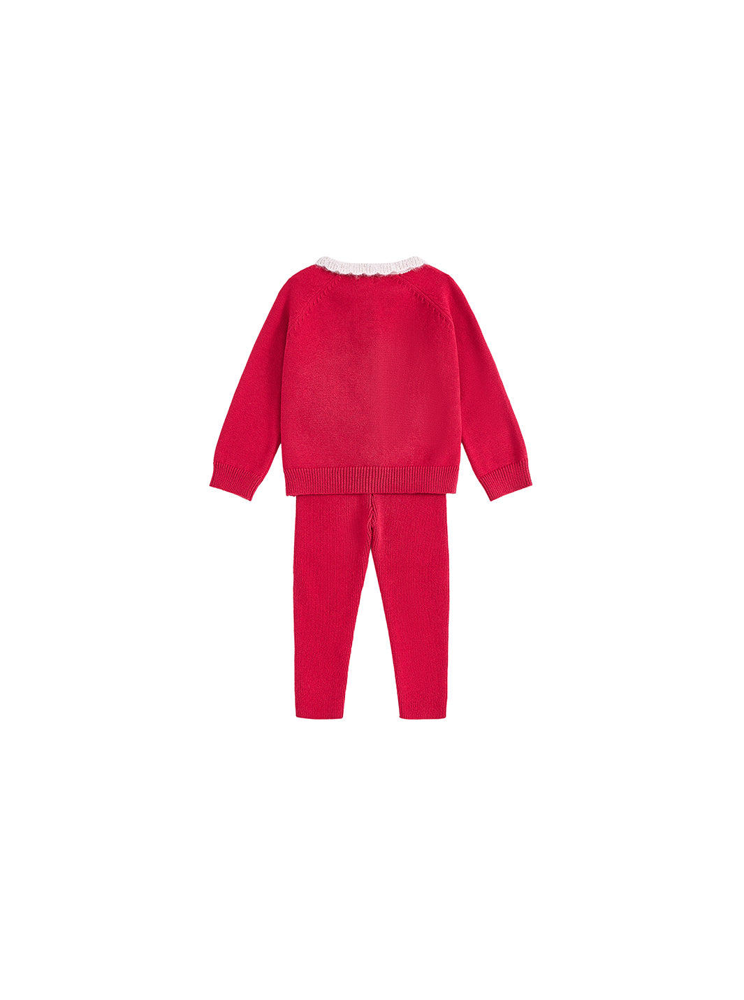 Knitted Scallop Mohair Collar Set - Red Mix