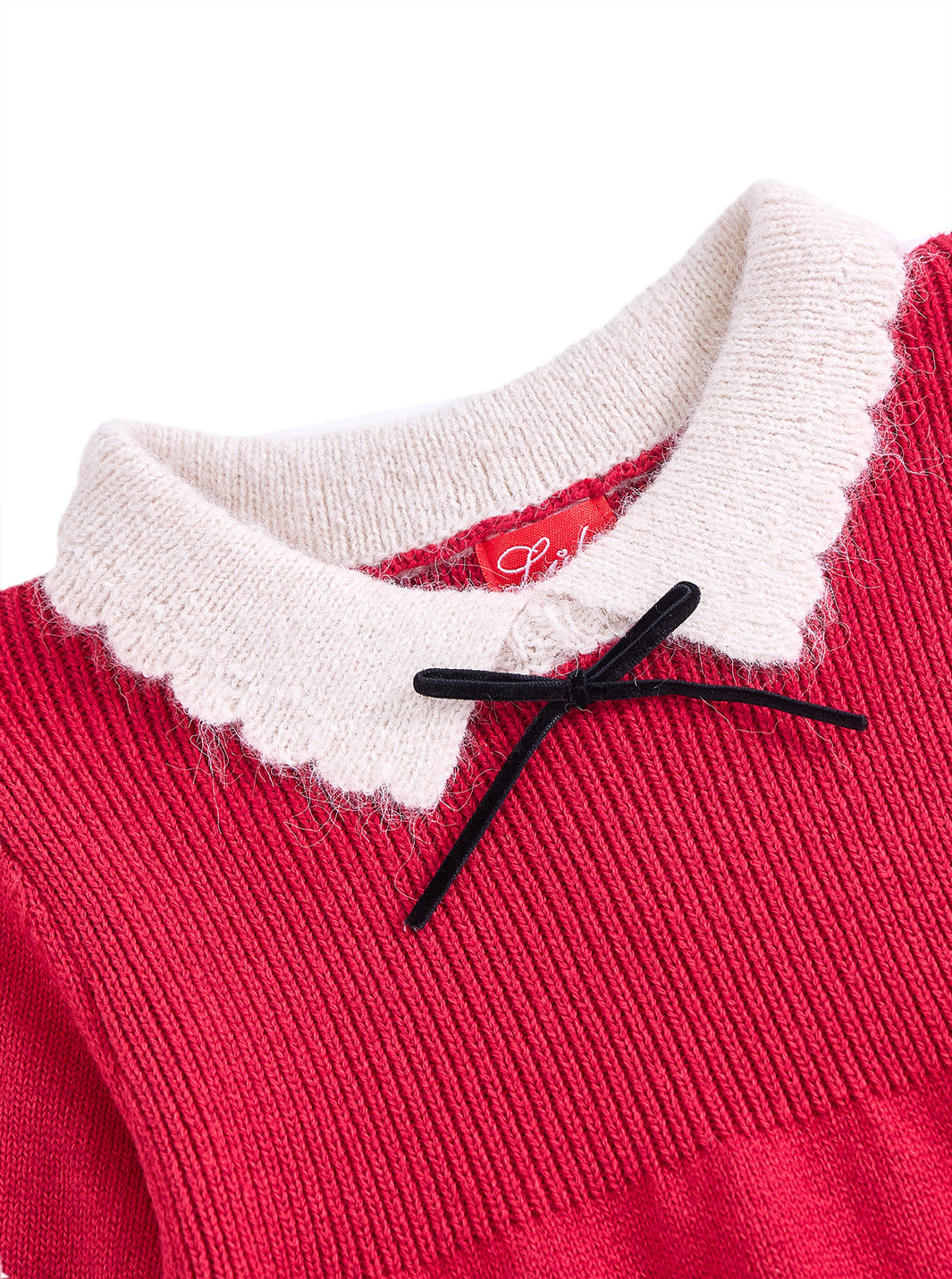 Knitted Scallop Mohair Collar Set - Red Mix