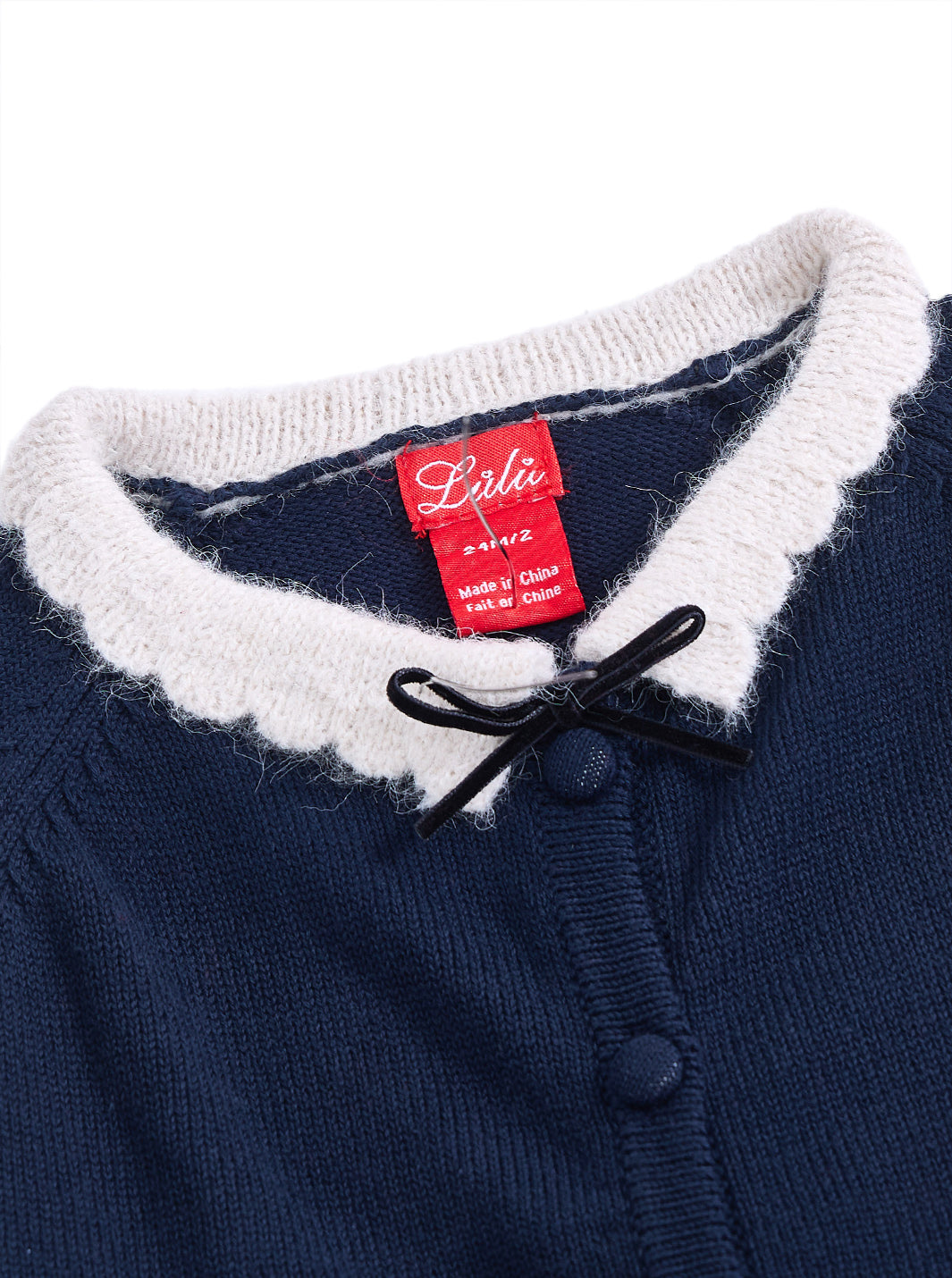 Knitted Scallop Mohair Collar Set - Navy