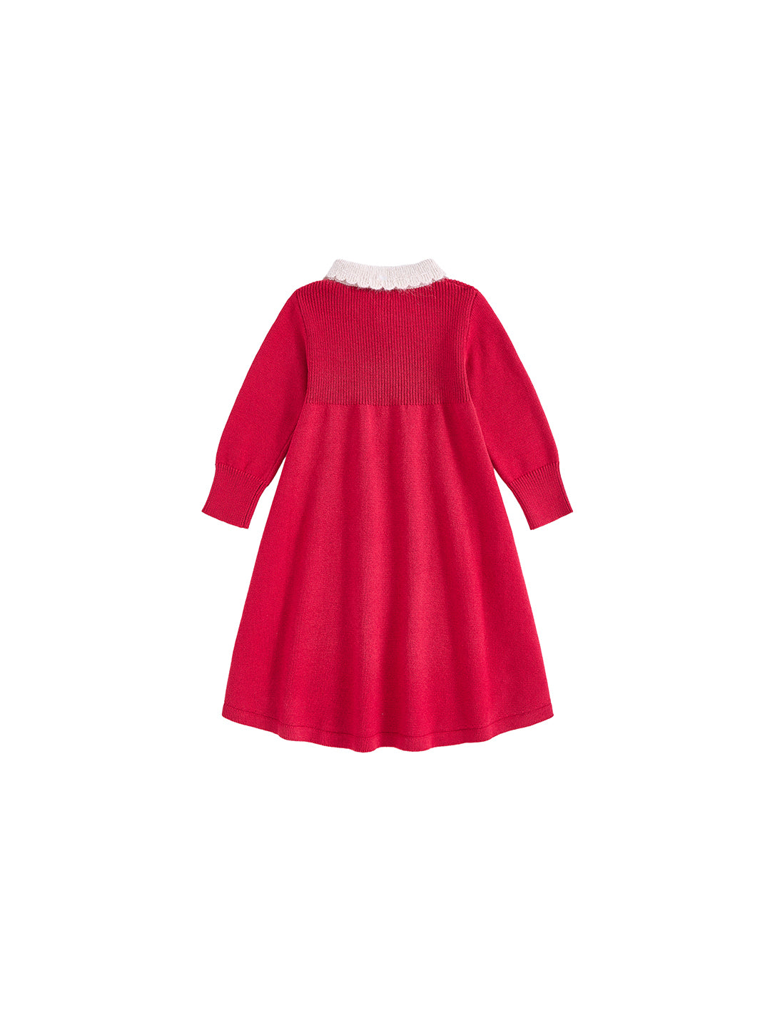 Knitted Scallop Mohair Collar Dress - Red Mix