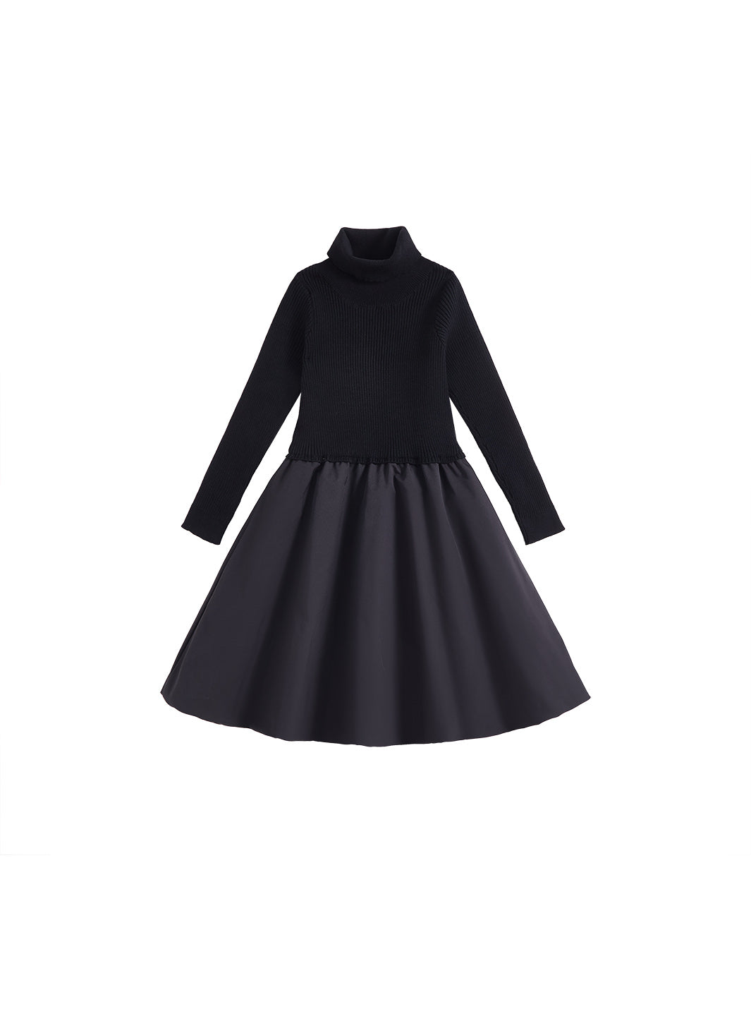 Taffeta Bubble Knit Turtleneck Dress