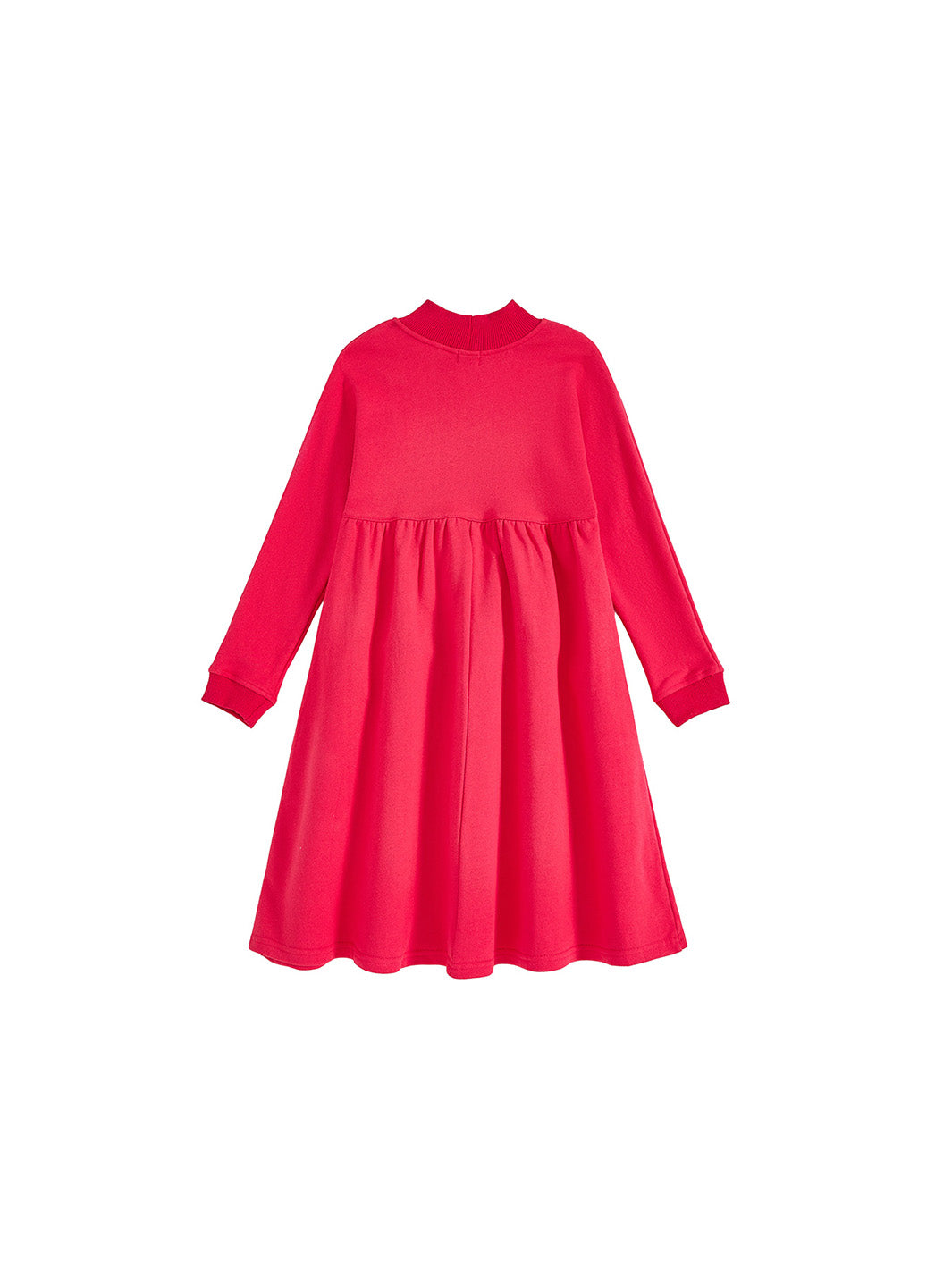 Mock Neck Bib Dress - Hot Coral