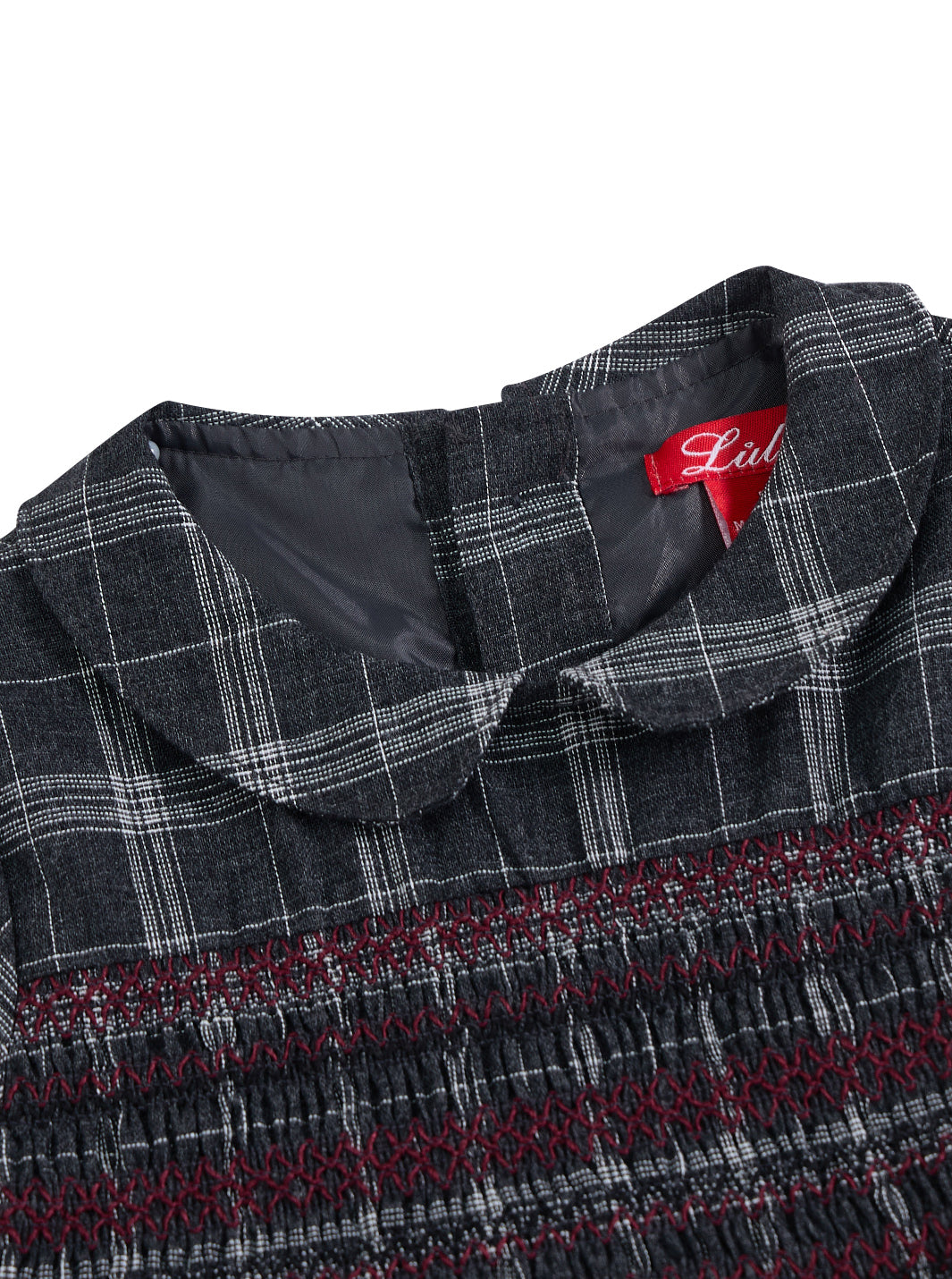 Grey Plaid Smocking Dress