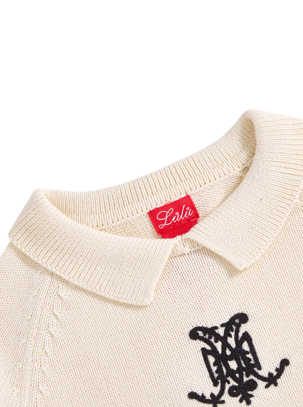 Collar Emblem Sweater - Almond White