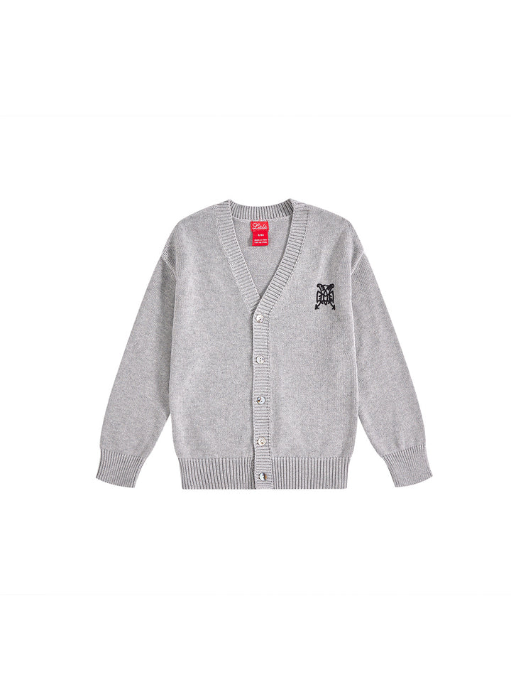 Cardigan Emblem Sweater - Silver Grey Mix