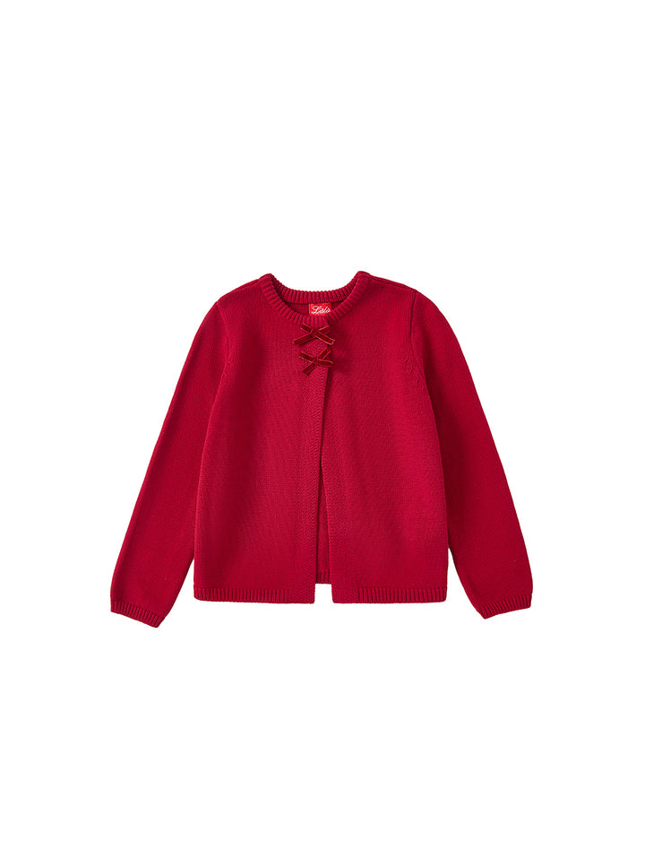 Cardigan Trim Bows Sweater - Burnt Red