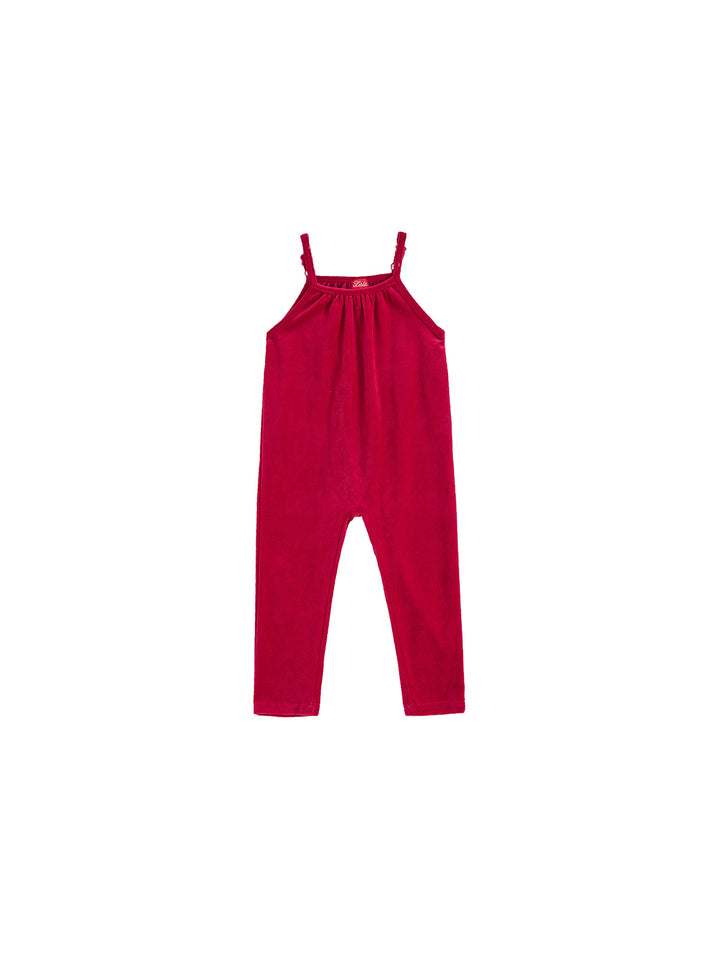 Baby Cotton Velour Strap Overall - Strawberry