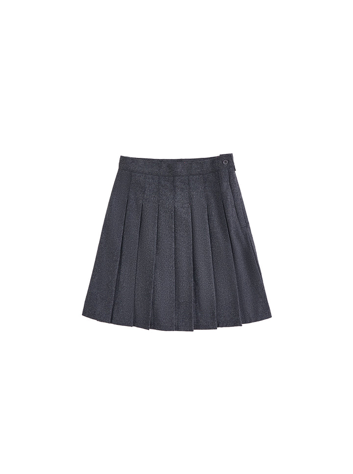 Brushed Pleated Skirt - Dk. Grey mix