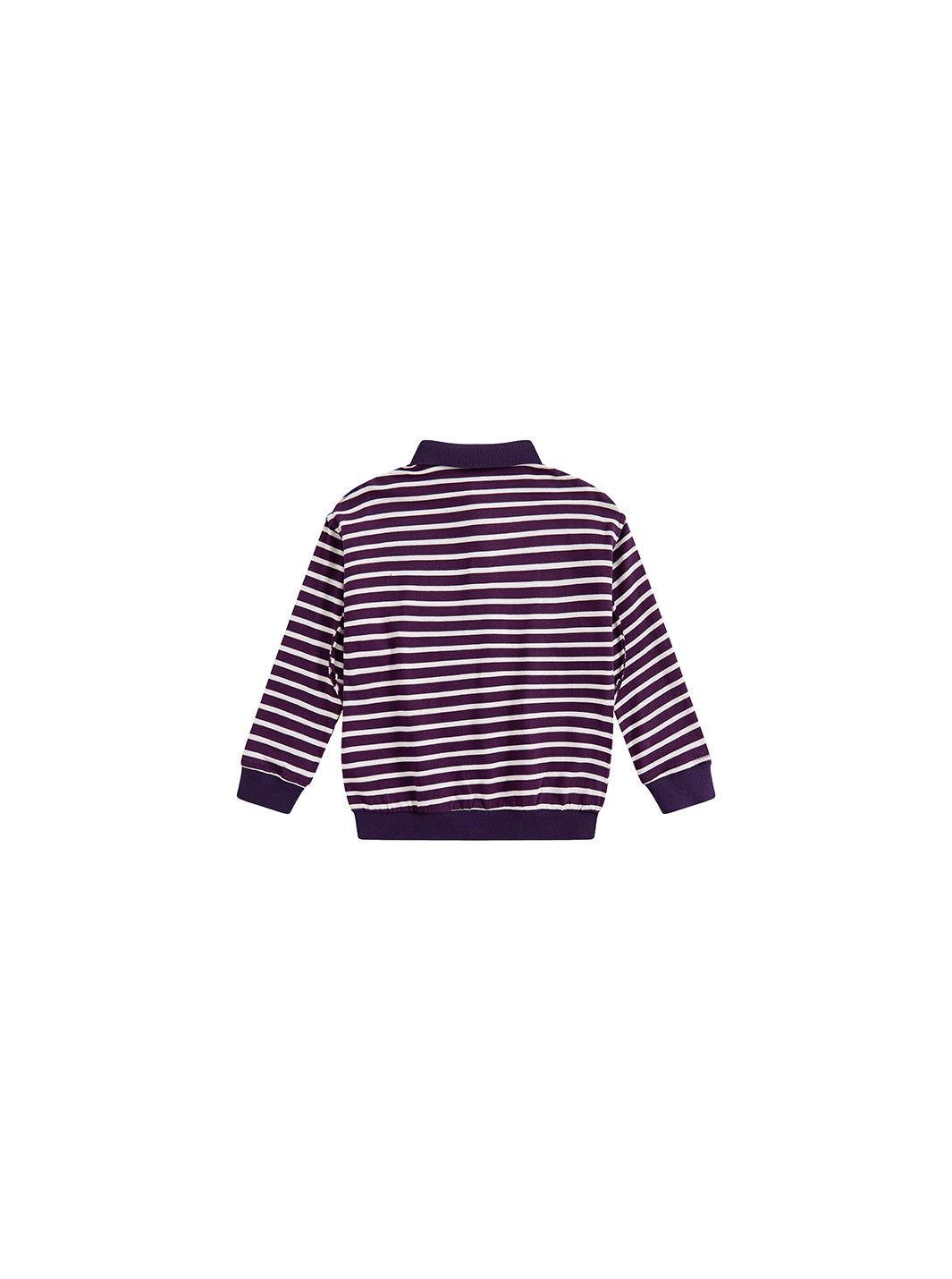 Classic Striped Collar Polo - Plum/White