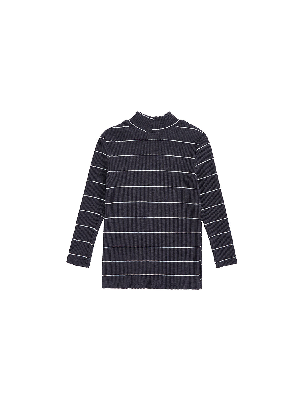 Striped Mock Neck T-shirt - Charcoal