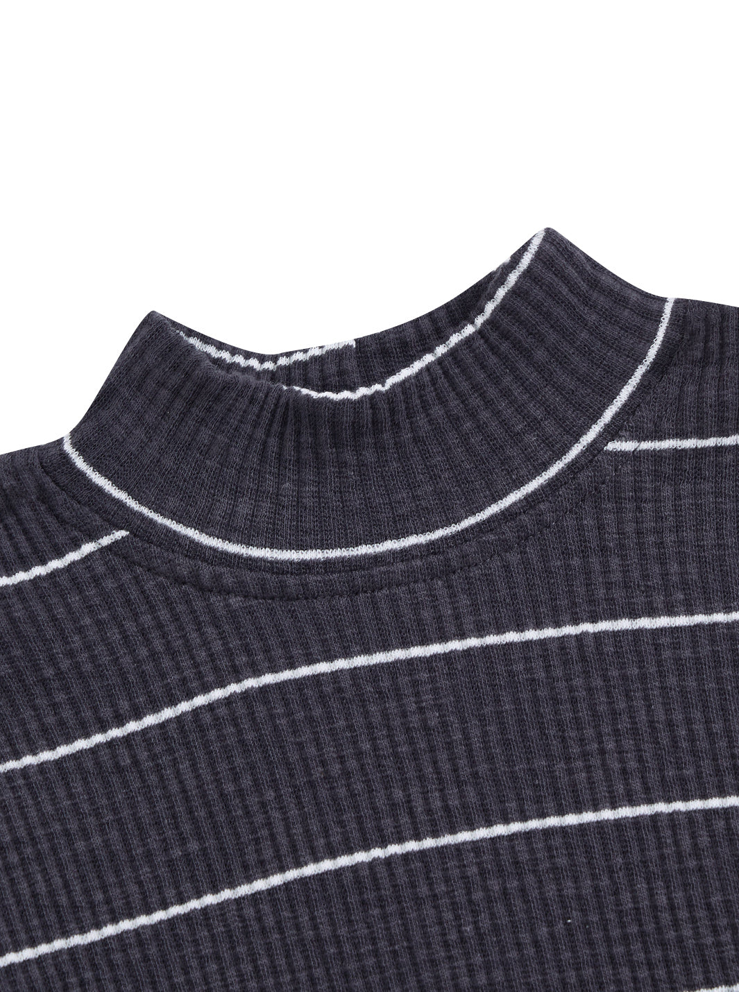 Striped Mock Neck T-shirt - Charcoal
