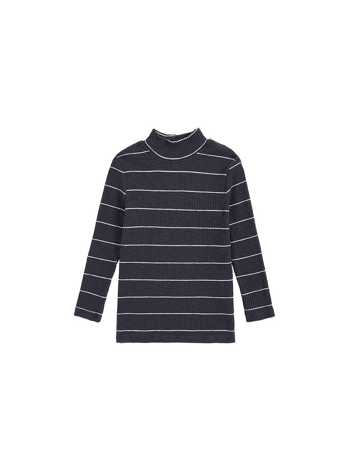Striped Mock Neck T-shirt - Charcoal
