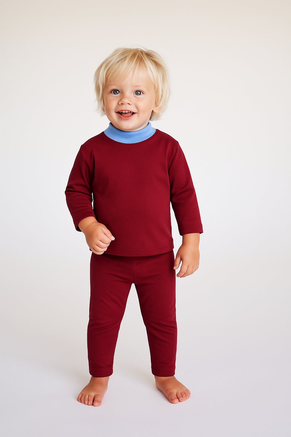 Baby Contrast Mock Neck Set - Boy