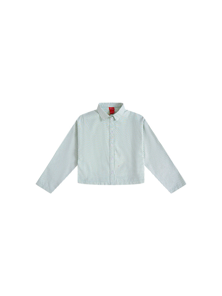 Striped Emblem Crop Shirt - Sage