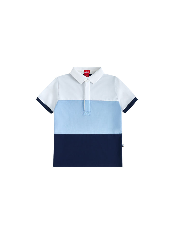 Color Block Striped Short Sleeve Polo - White