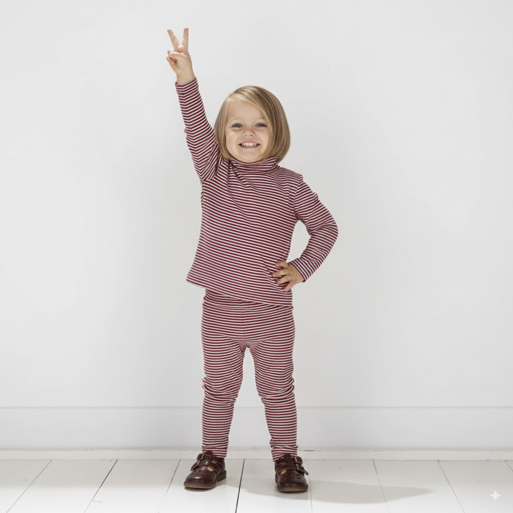 Baby Mock Neck Striped Set -  Burgundy
