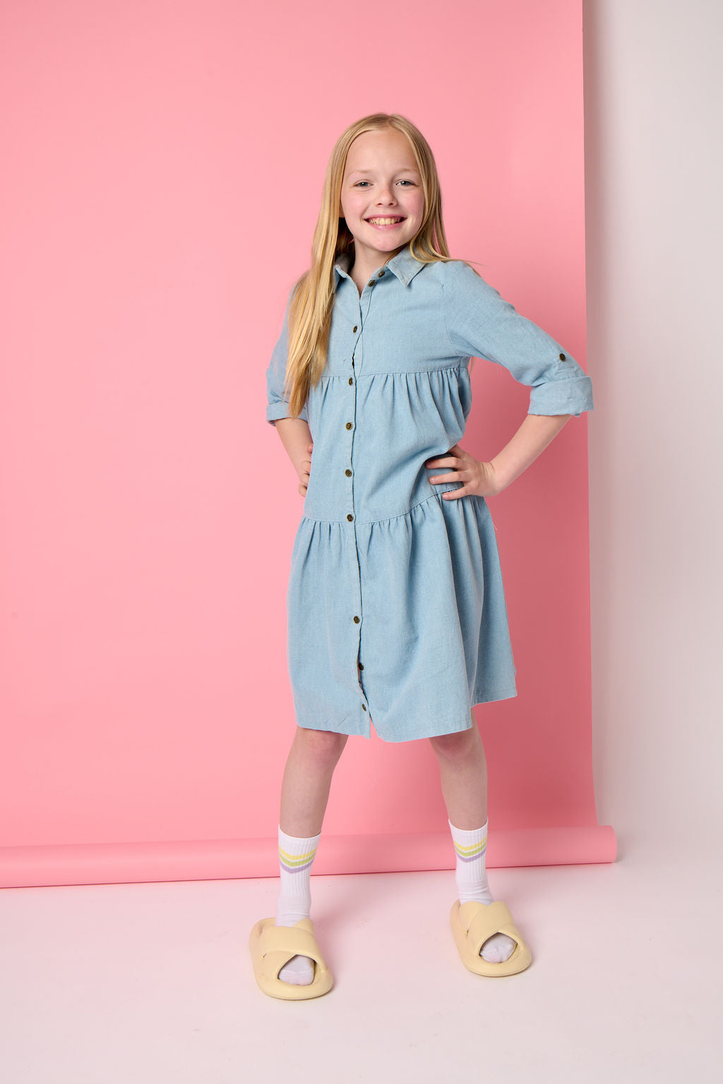 Denim Trim Dress - Pale Blue Denim