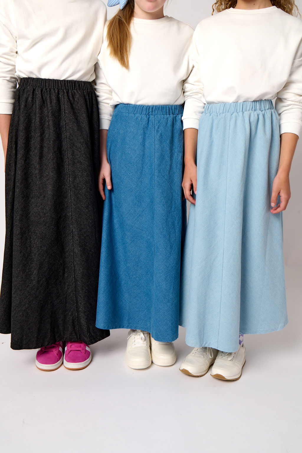 Denim Patch Midi Skirt - Pale Blue Denim