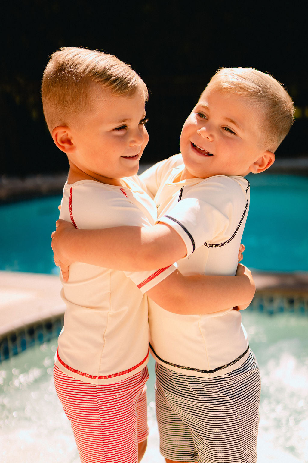 Boy Seersucker Stripe Swim Set - Red Stripe
