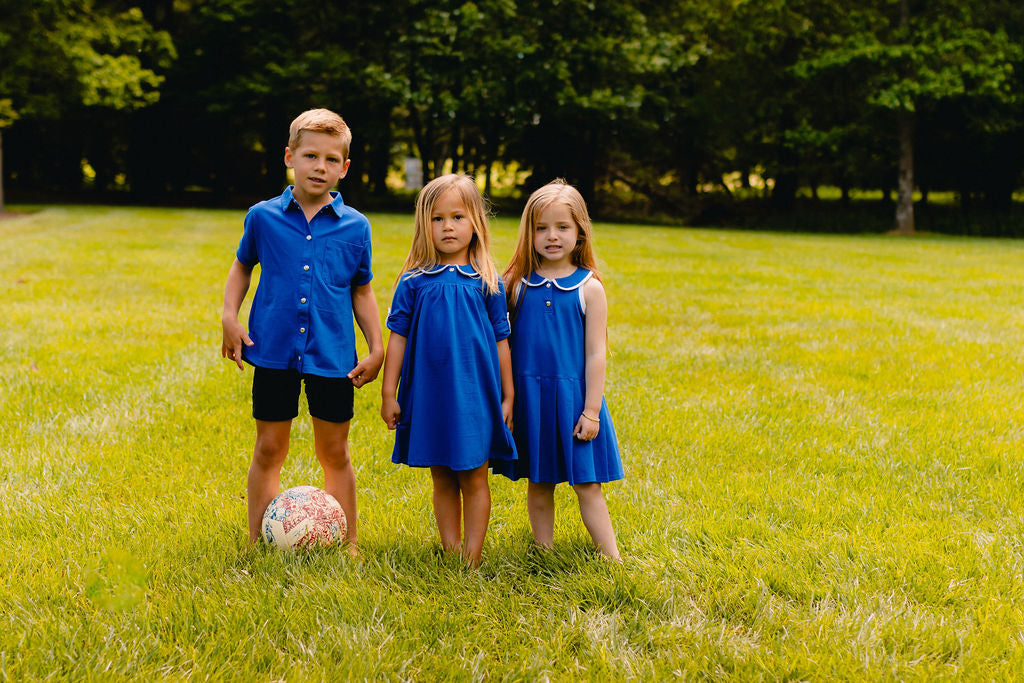 Classic Low Waisted Pleated Jumper - Deep Royal blue