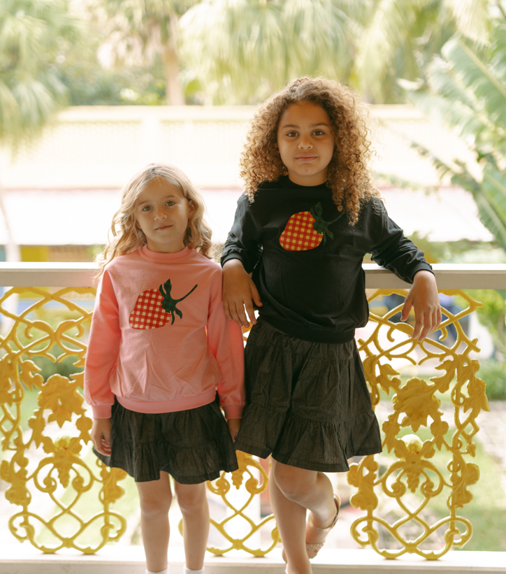 Strawberry Print Top - Black