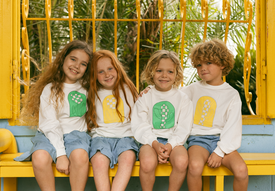 Checked Flower Print Top - White/Yellow