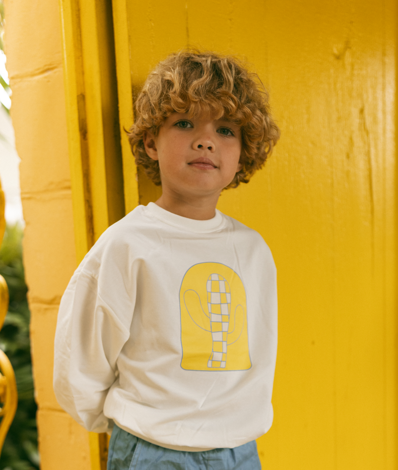 Checked Cactus Print Top - White/Yellow