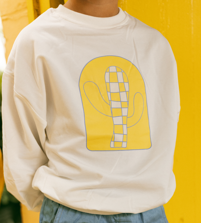 Checked Cactus Print Top - White/Yellow