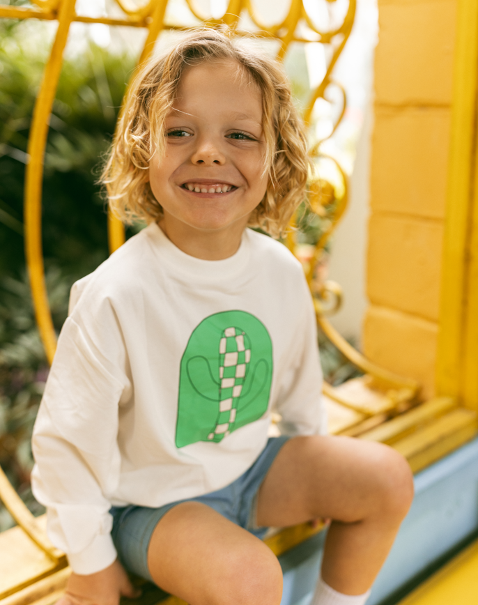 Checked Cactus Print Top - White/Green