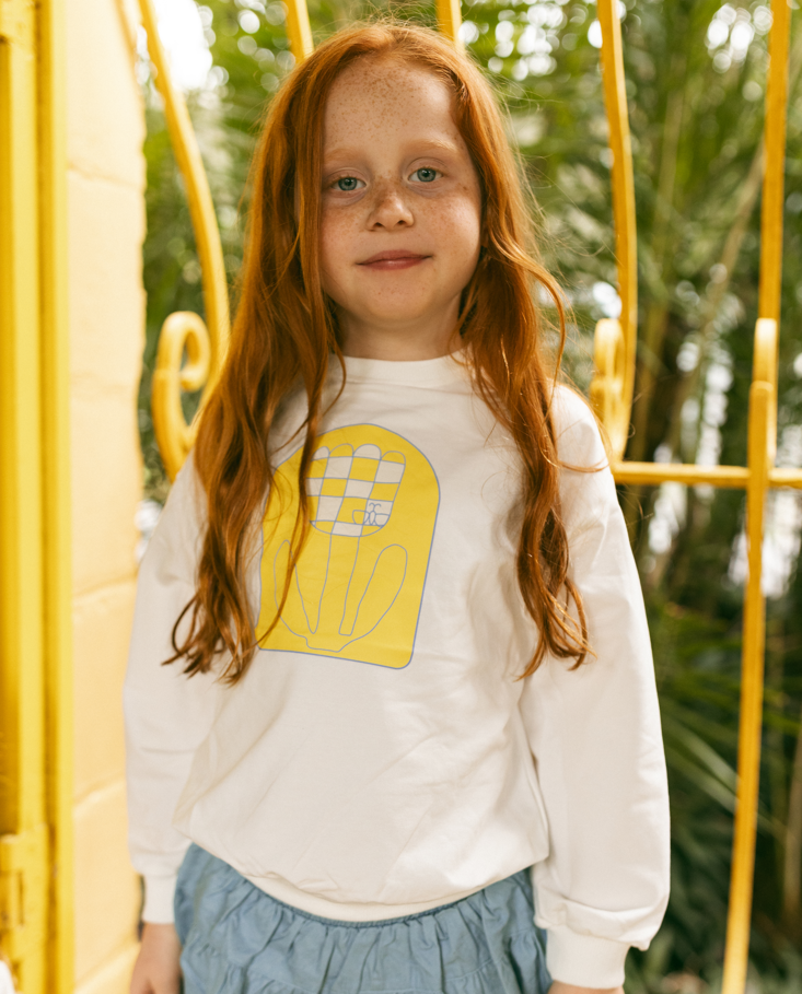 Checked Flower Print Top - White/Yellow