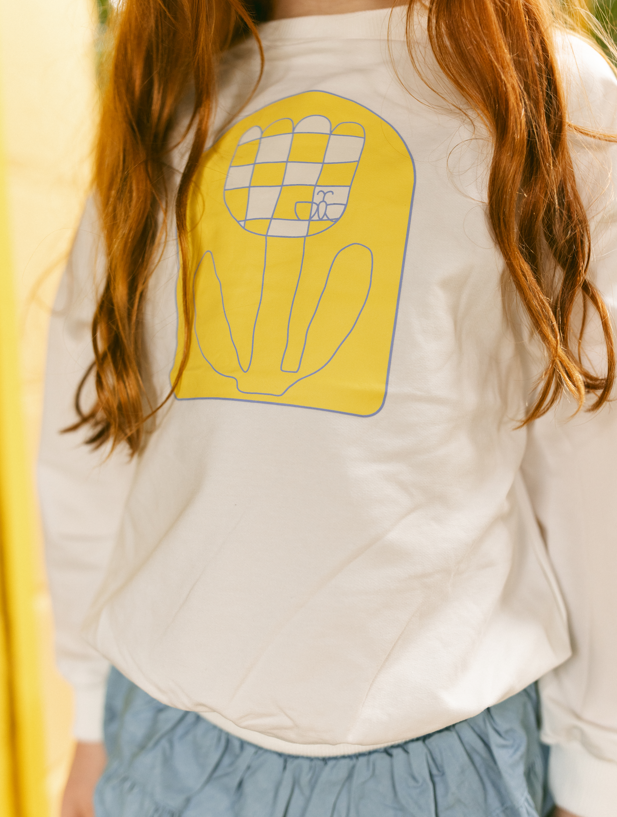 Checked Flower Print Top - White/Yellow