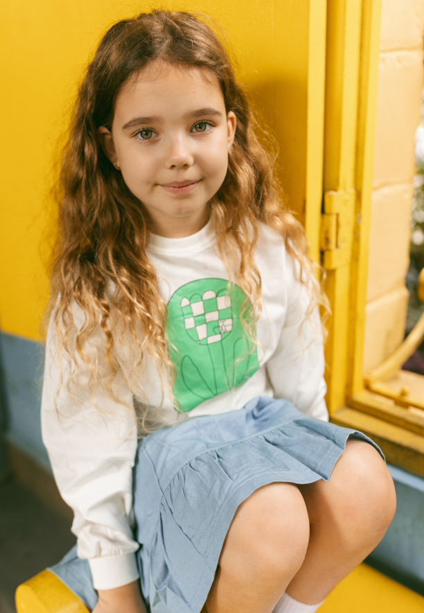 Checked Flower Print Top - White/Green