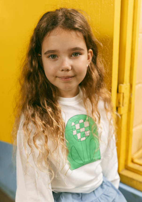 Checked Flower Print Top - White/Green