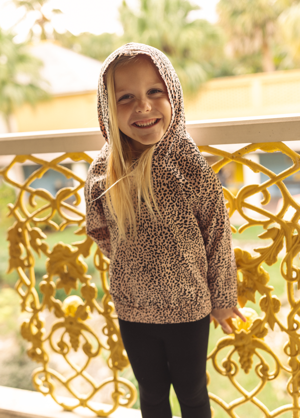 Leopard Print Hooded Top - Lt. Pink/Black