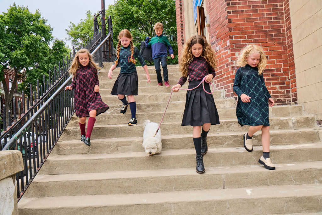 Plaid Mock Neck Dress - Burgundy
